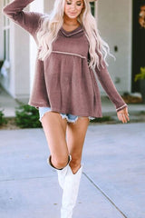 V-Neck Dropped Shoulder Long Sleeve T-Shirt