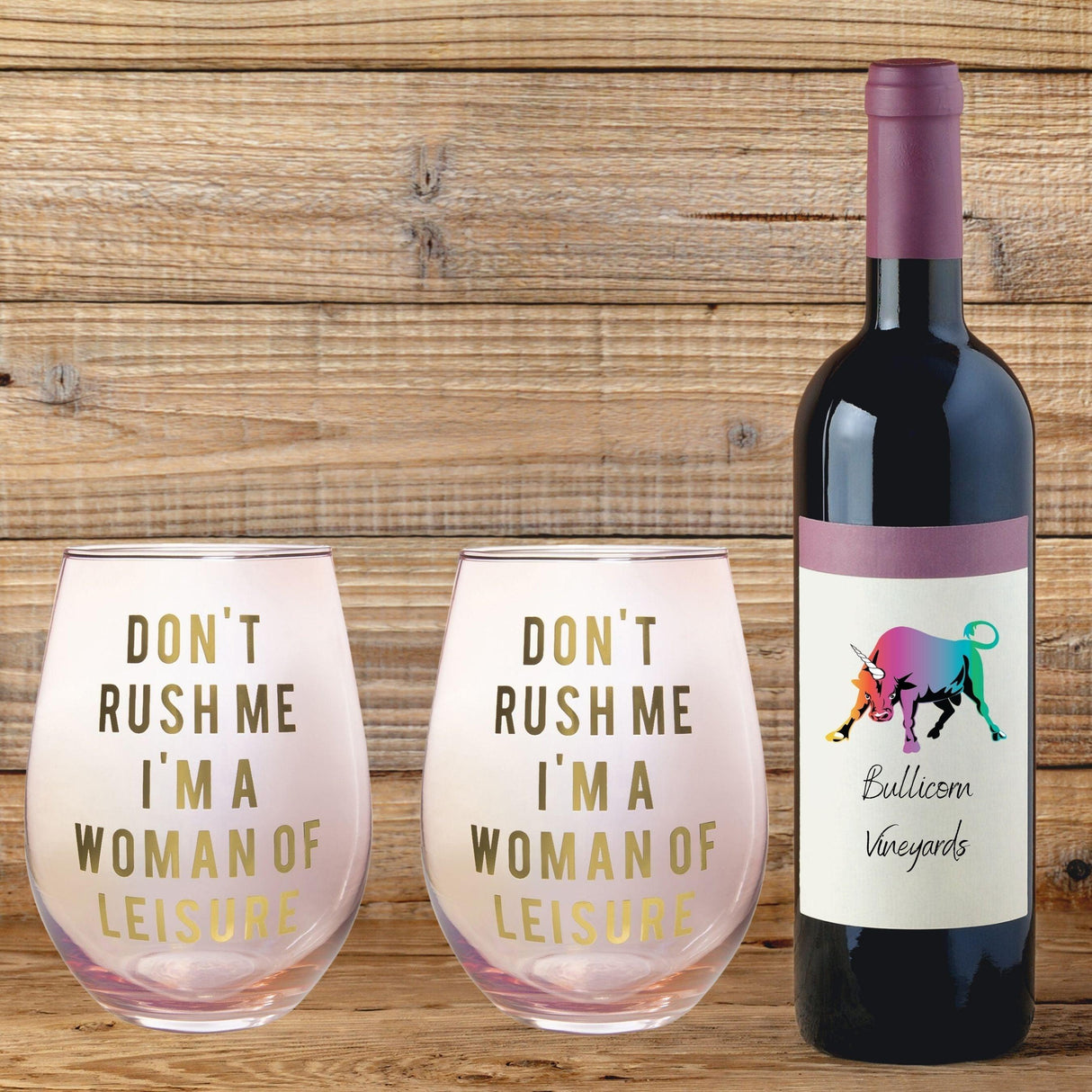 Don't Rush Me, I'm a Woman Of Leisure Stemless Wine Glass in Rose and Gold | 20 0z. | Set of 2 by The Bullish Store - Vysn