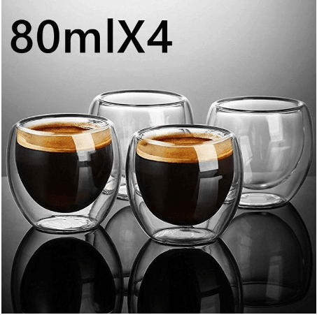 Double Wall Espresso Insulated Glass Cups Set Of 4 80ml Coffee Mug Tea Glasses by Plugsus Home Furniture - Vysn