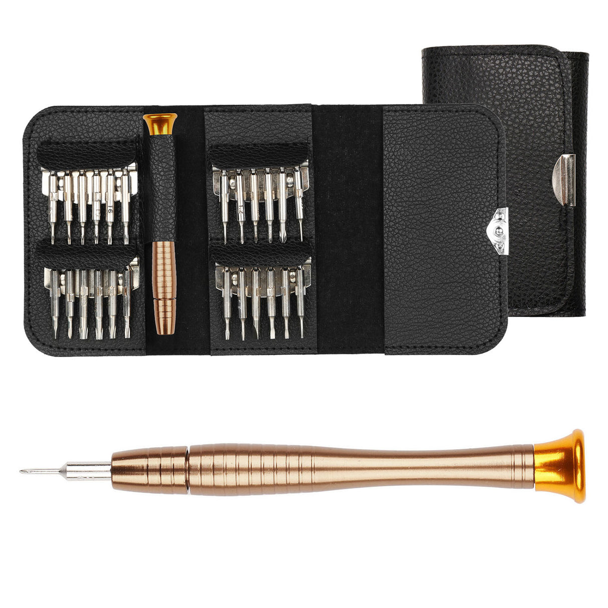 25 in 1 Multi-Purpose Precision Screwdriver Wallet Kit Repair Tools - Black