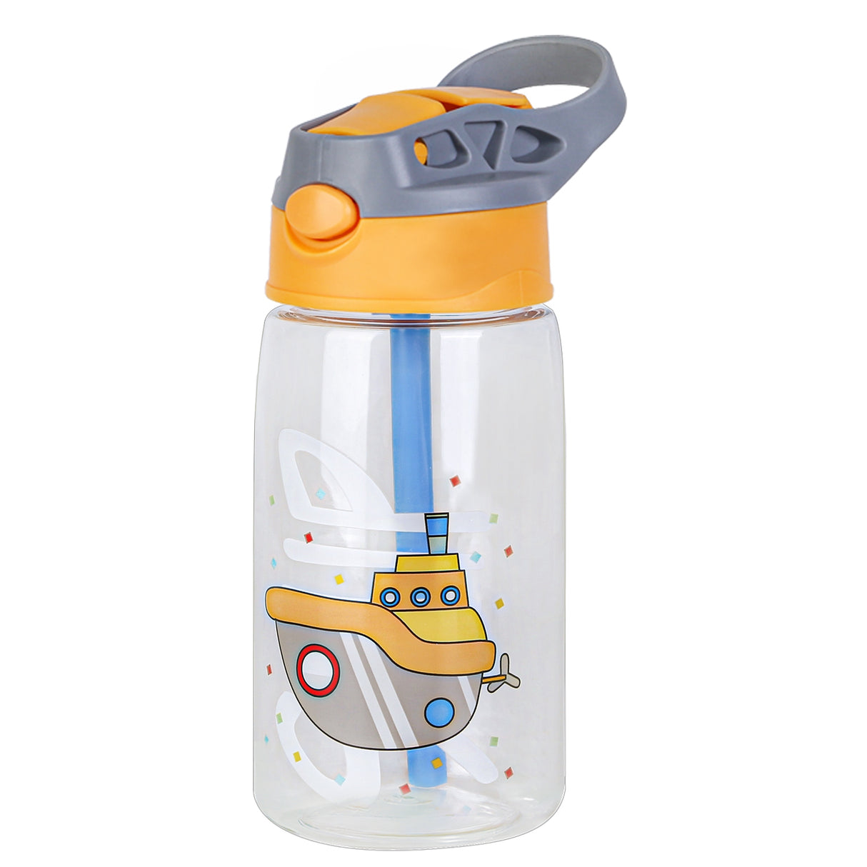 16.2Oz Leak-proof Kids Water Bottle with Straw Push Button Sport Water Bottle for Kids Crab Ship Jellyfish Rocket - Ship