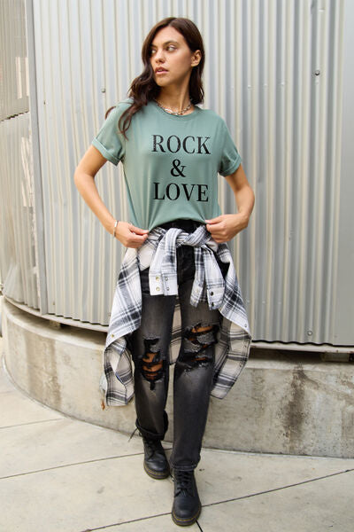 Simply Love Full Size ROCK ＆ LOVE Short Sleeve T-Shirt