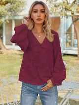 V-Neck Long Sleeve Blouse