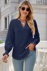 Eyelet Notched Lantern Sleeve T-Shirt