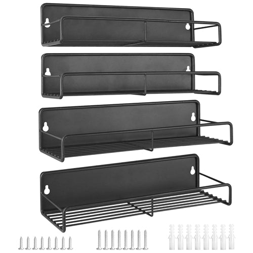 4Pack Strong Magnetic Spice Rack Organizer Fridge Storage Shelf for Jars Seasoning Tins Utensils Space Saver Holder for Refrigerator Microwave - Black