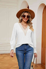 Contrast Flounce Sleeve Blouse