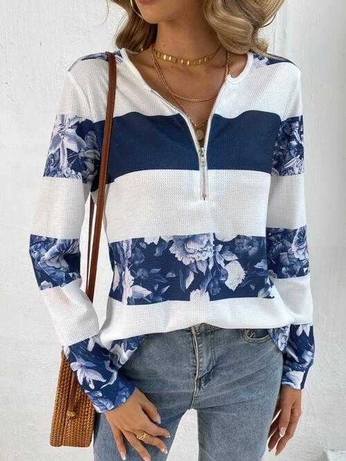 Printed Half Zip Long Sleeve T-Shirt