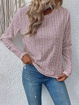 Eyelet Round Neck Long Sleeve Top