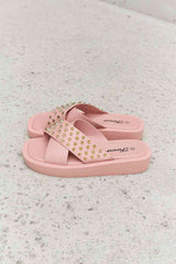 Forever Link Studded Cross Strap Sandals in Blush