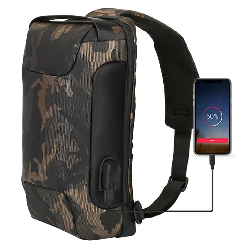 Men\'s Sling Backpack Waterproof Anti-theft Shoulder Crossbody Chest Bag Messenger Sling Bag Daypack w/ USB Charging Port - Camouflage