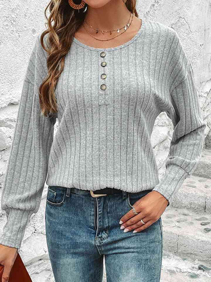 Decorative Button Round Neck Top