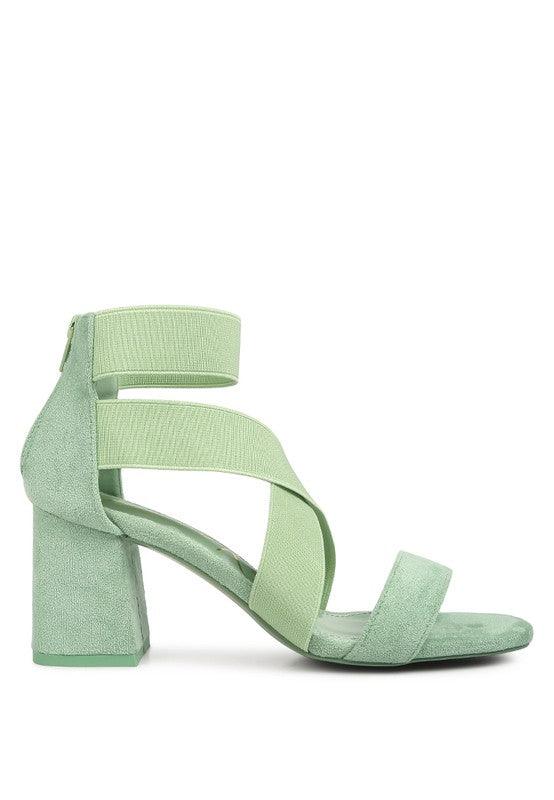 Elastic Strappy Block Heel Sandals by Blak Wardrob - Vysn