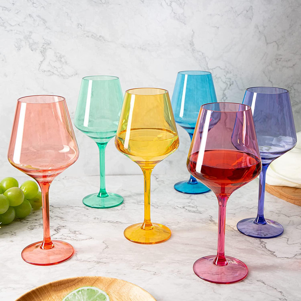 European Style Crystal, Stemmed Wine Glasses, Acrylic Glasses Tritan Drinkware, Unbreakable Colored, 6 - Set - Shatterproof BPA-free plastic, Reusable, All Purpose Glassware, Hand Wash Only 15oz by The Wine Savant - Vysn