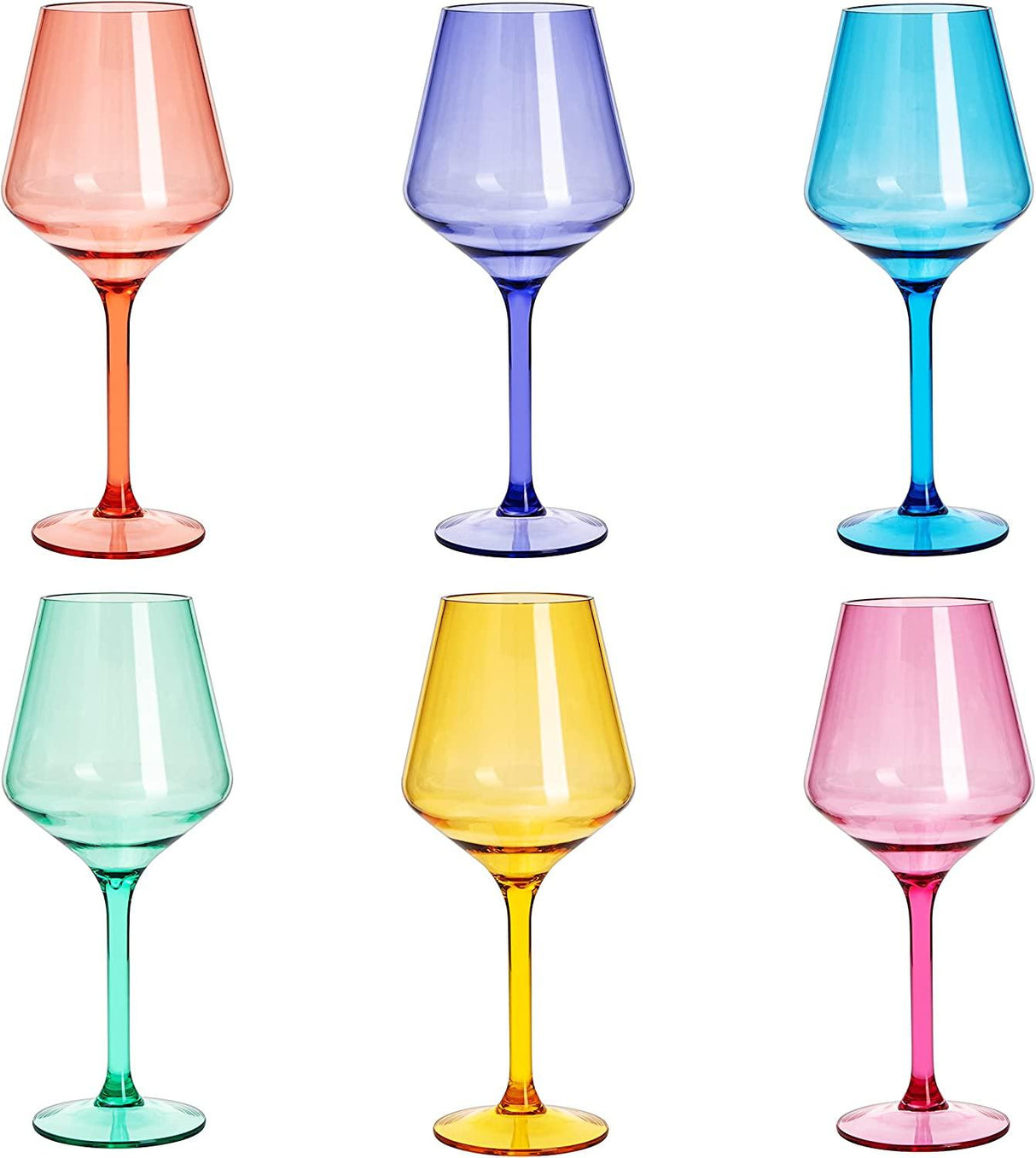 European Style Crystal, Stemmed Wine Glasses, Acrylic Glasses Tritan Drinkware, Unbreakable Colored, 6 - Set - Shatterproof BPA-free plastic, Reusable, All Purpose Glassware, Hand Wash Only 15oz by The Wine Savant - Vysn