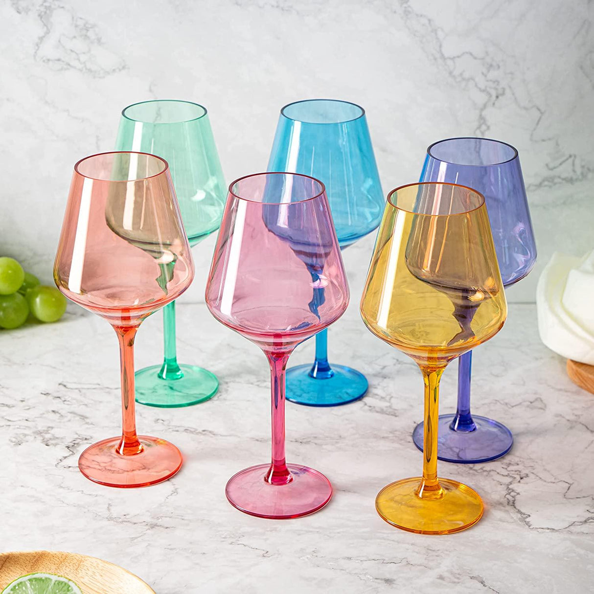 European Style Crystal, Stemmed Wine Glasses, Acrylic Glasses Tritan Drinkware, Unbreakable Colored, 6 - Set - Shatterproof BPA-free plastic, Reusable, All Purpose Glassware, Hand Wash Only 15oz by The Wine Savant - Vysn