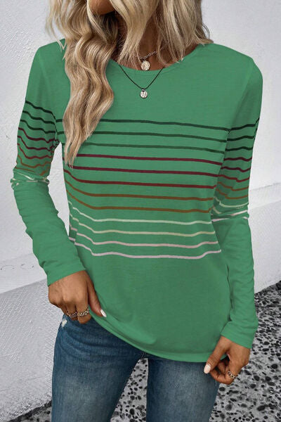 Striped Round Neck Long Sleeve T-Shirt