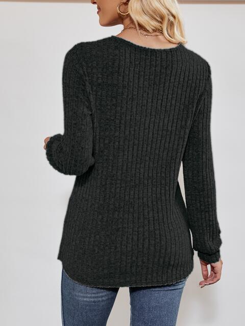 V-Neck Ribbed Long Sleeve Top