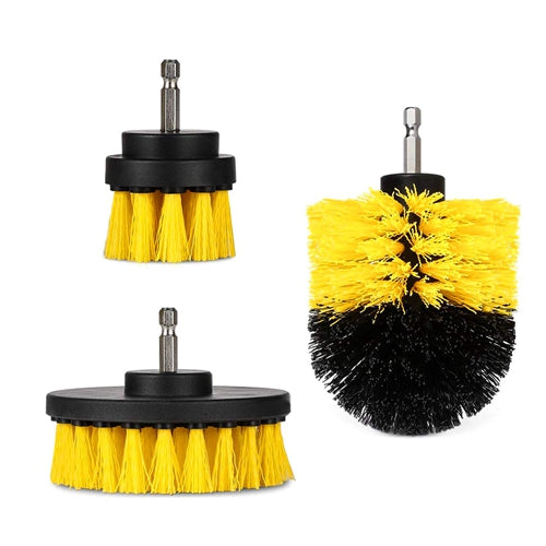 3Pcs/Set Drill Brush Power Scrubber Cleaning Brush for Car Carpet Wall Tile Tub Cleaner Combo - Yellow