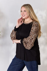 Celeste Full Size Leopard Round Neck Long Sleeve T-Shirt