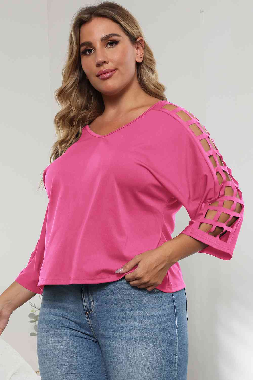 3/4 Sleeve Cutout Detail Top