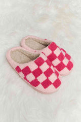 Melody Checkered Print Plush Slide Slippers