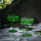 Flower Vintage Wavy Petals Wave Glass Coupes 7oz Colorful Cocktail, - Set of 4 - Rippled & Champagne Glasses, Prosecco, Martini, Mimosa, Cocktail Set, Bar Glassware Copyright & Patent Pending (Green) by The Wine Savant - Vysn