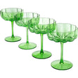 Flower Vintage Wavy Petals Wave Glass Coupes 7oz Colorful Cocktail, - Set of 4 - Rippled & Champagne Glasses, Prosecco, Martini, Mimosa, Cocktail Set, Bar Glassware Copyright & Patent Pending (Green) by The Wine Savant - Vysn