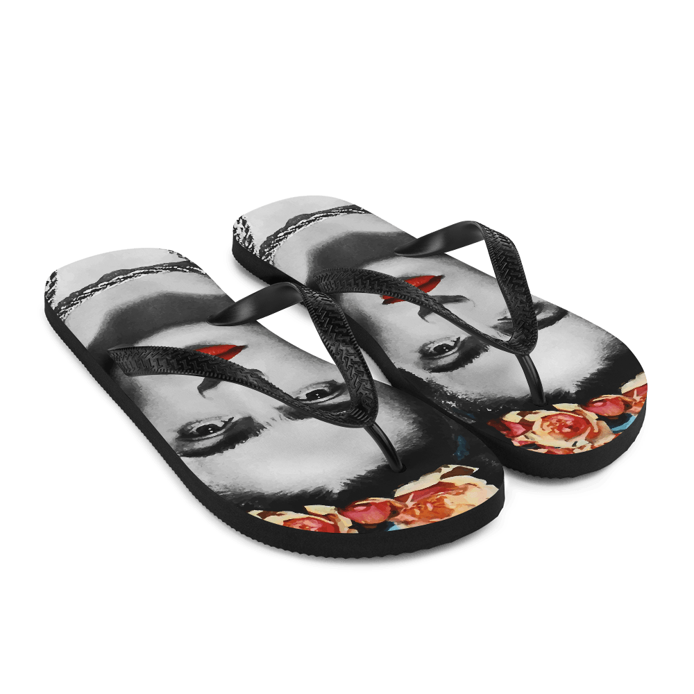 Frida Kahlo With Flowers Poster Artwork Flip-Flops by Art-O-Rama Shop - Vysn