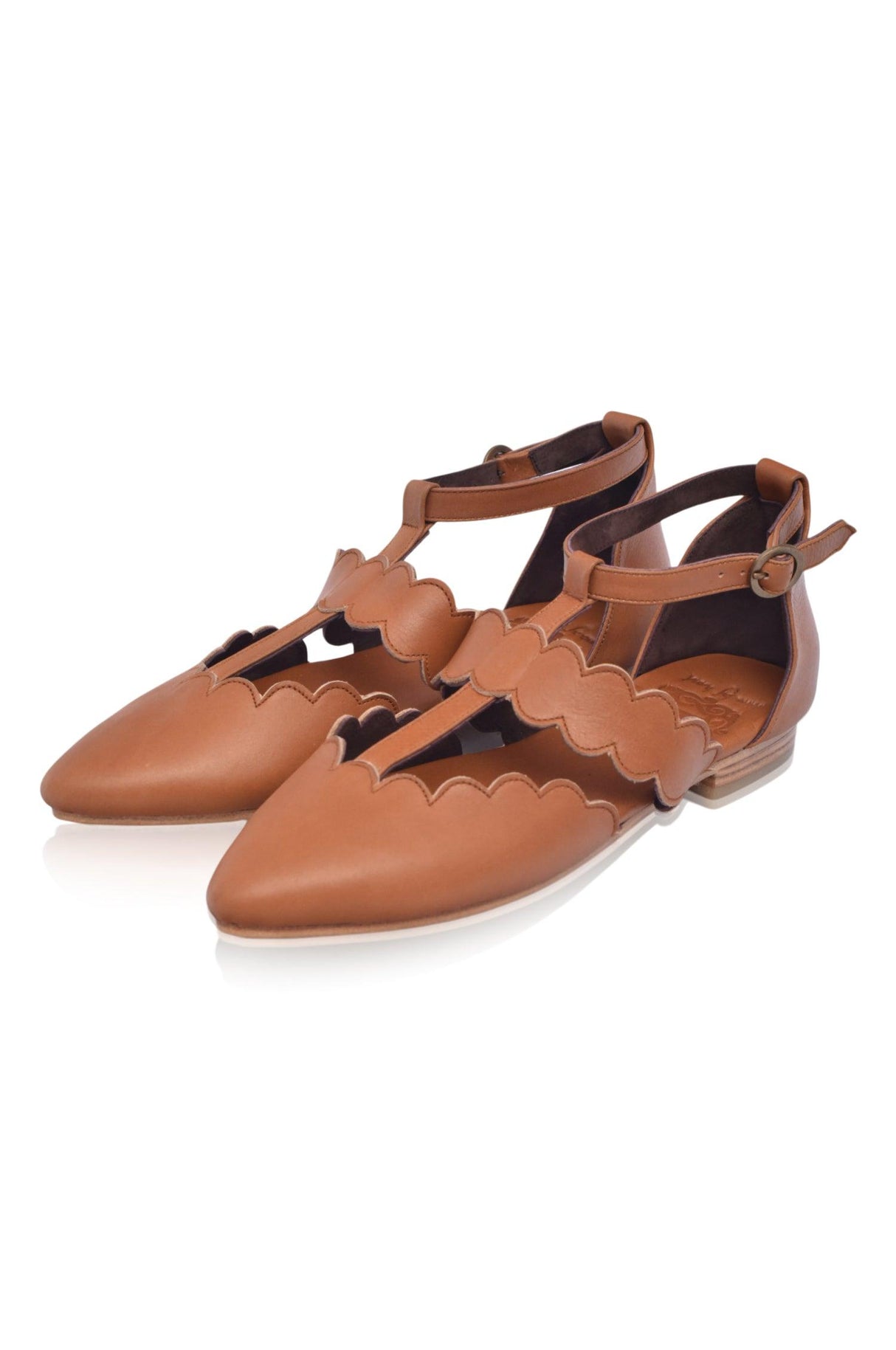 Gardenia Pointy Toe Leather Flats by ELF - Vysn