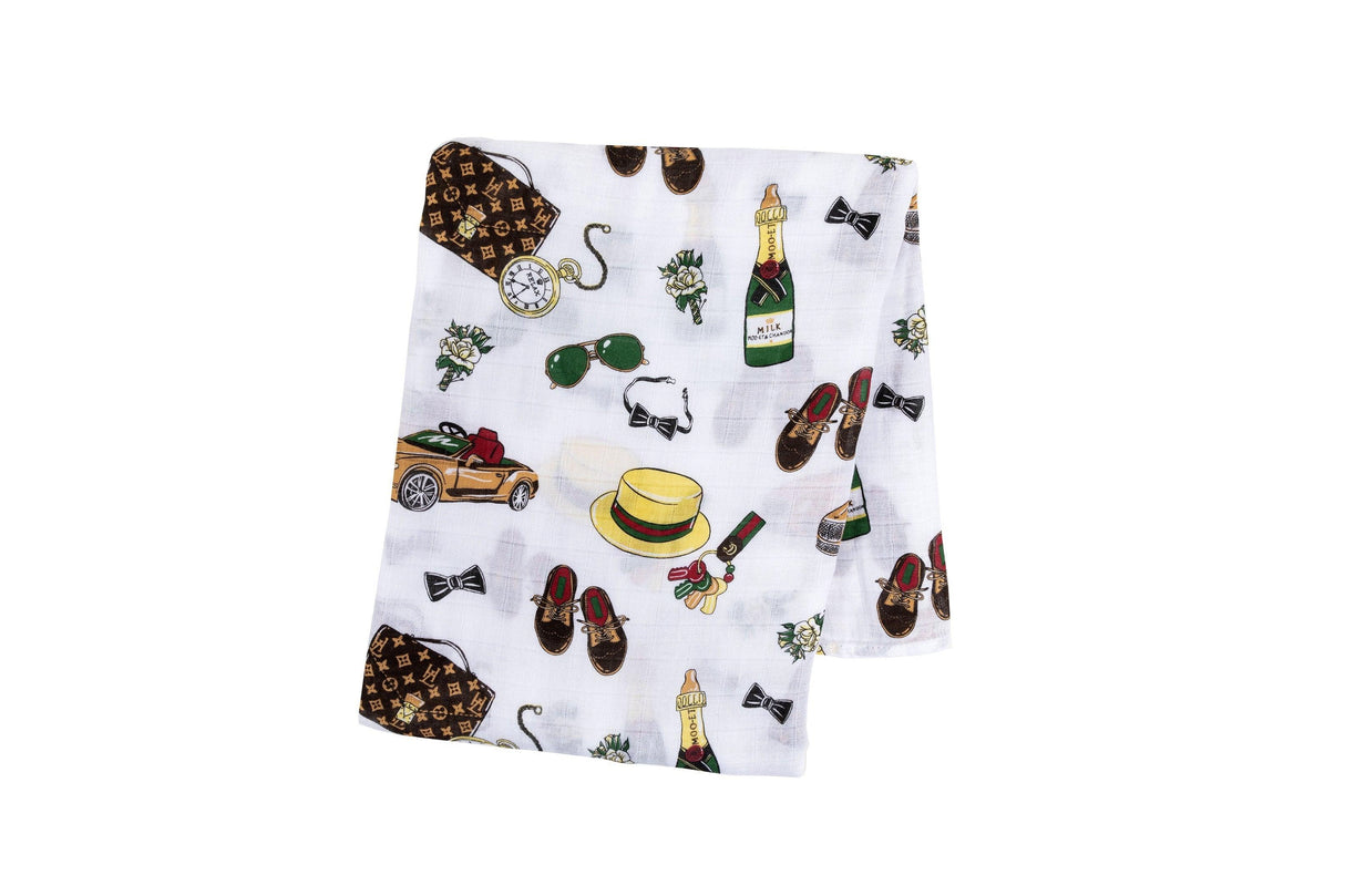 Gift Set: Dapper Napper Baby Muslin Swaddle Blanket and Burp Cloth/Bib Combo by Little Hometown - Vysn