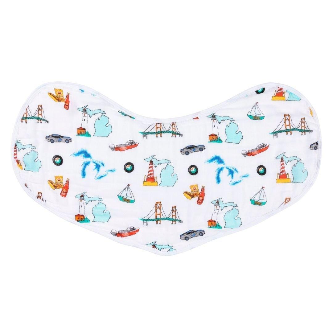 Gift Set: Michigan Baby Muslin Swaddle Blanket and Burp Cloth/Bib Combo by Little Hometown - Vysn