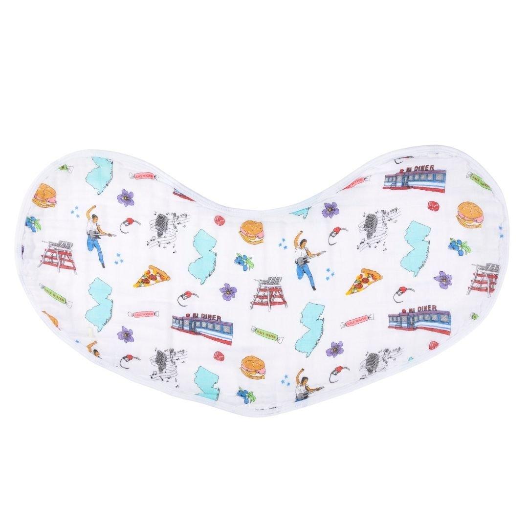 Gift Set: New Jersey Baby Muslin Swaddle Blanket and Burp Cloth/Bib Combo by Little Hometown - Vysn