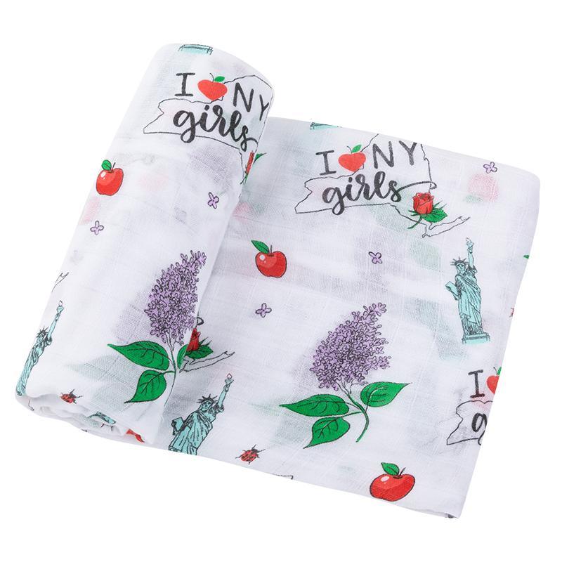 Gift Set: New York Girl Baby Muslin Swaddle Blanket and Burp Cloth/Bib Combo by Little Hometown - Vysn