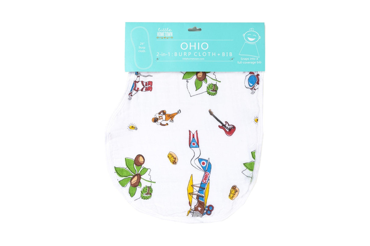 Gift Set: Ohio Baby Muslin Swaddle Receiving Blanket and Burp Cloth / Bib Combo by Little Hometown - Vysn