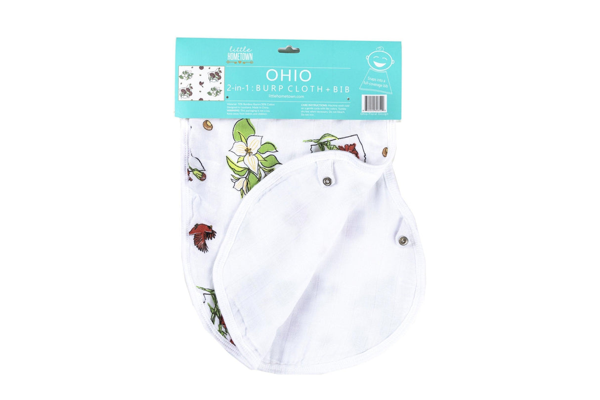 Gift Set: Ohio Baby Muslin Swaddle Receiving Blanket (Floral) and Burp/Bib Combo by Little Hometown - Vysn