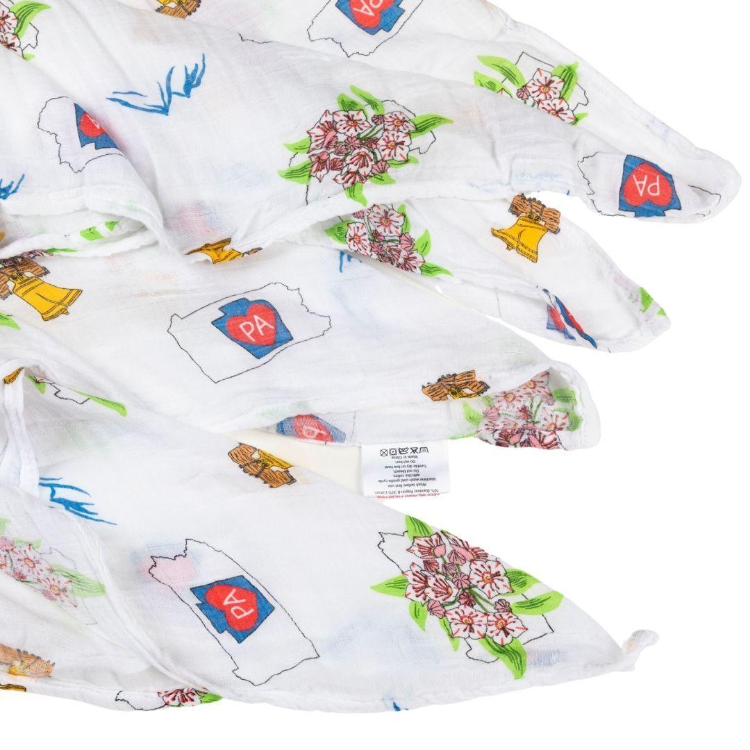 Gift Set: Pennsylvania Baby Muslin Swaddle Blanket and Burp Cloth/Bib Combo by Little Hometown - Vysn