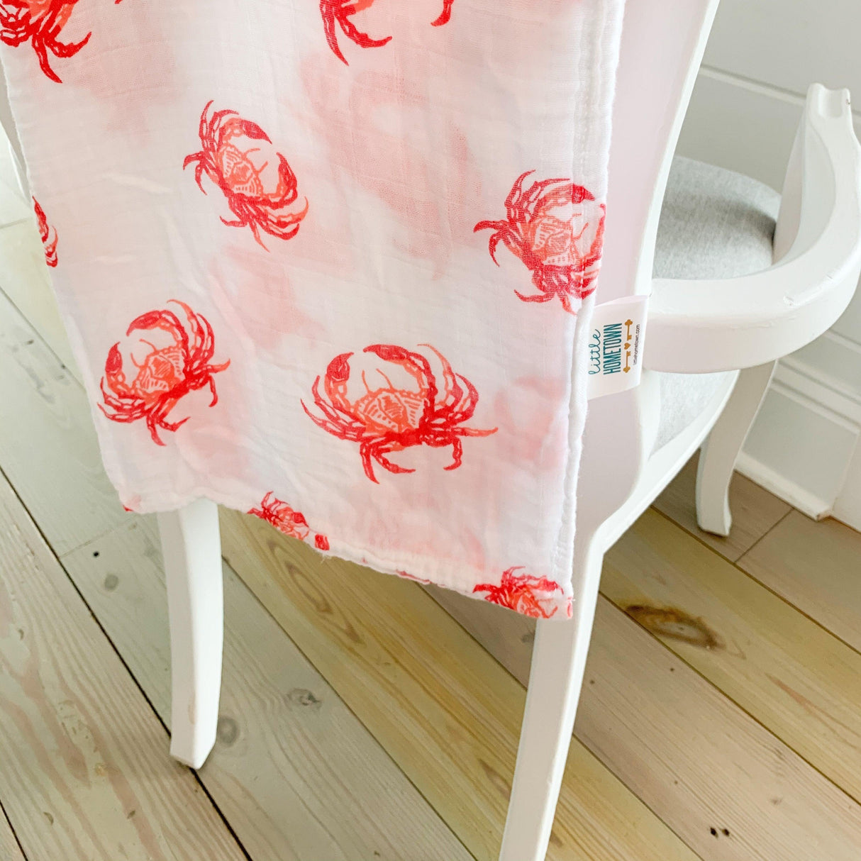 Gift Set: Pink Crab Baby Muslin Swaddle Blanket and Burp Cloth/Bib Combo by Little Hometown - Vysn