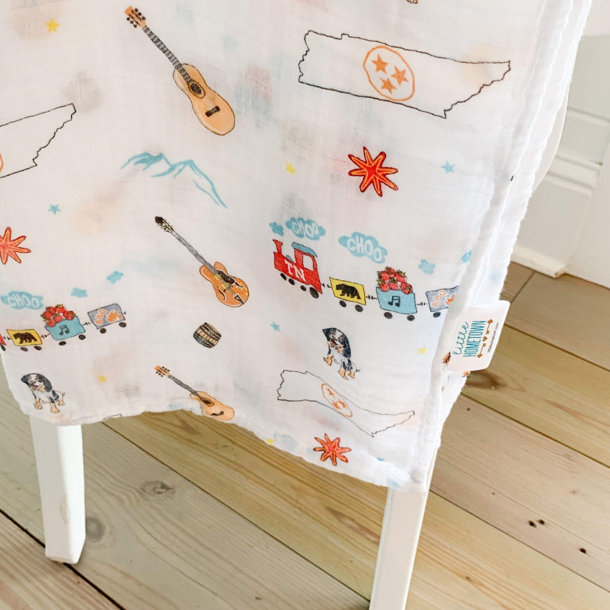 Gift Set: Tennessee Baby Muslin Swaddle Blanket and Burp Cloth/Bib Combo by Little Hometown - Vysn