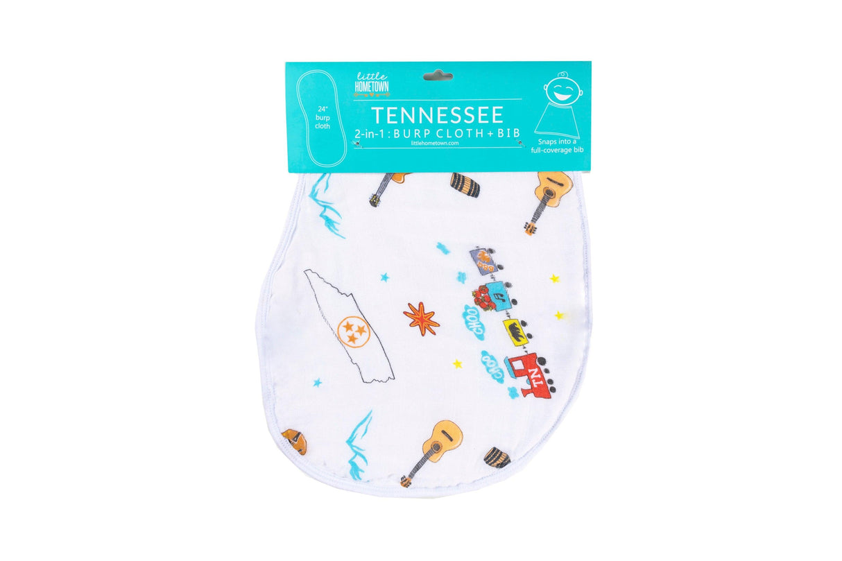 Gift Set: Tennessee Baby Muslin Swaddle Blanket and Burp Cloth/Bib Combo by Little Hometown - Vysn