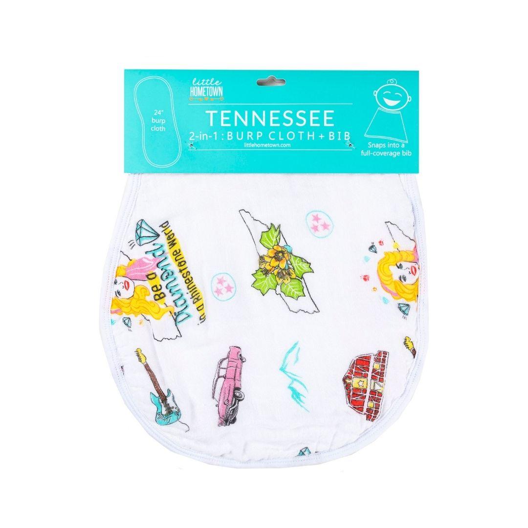 Gift Set: Tennessee Baby Muslin Swaddle Blanket and Burp Cloth/Bib Combo (Floral) by Little Hometown - Vysn