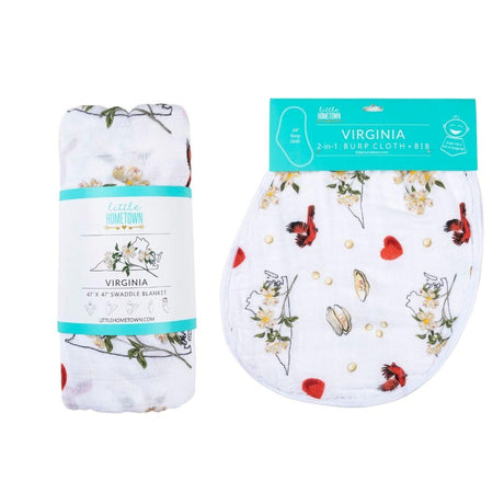 Gift Set: Virginia Baby Muslin Swaddle Blanket and Burp Cloth/Bib Combo (Floral) by Little Hometown - Vysn