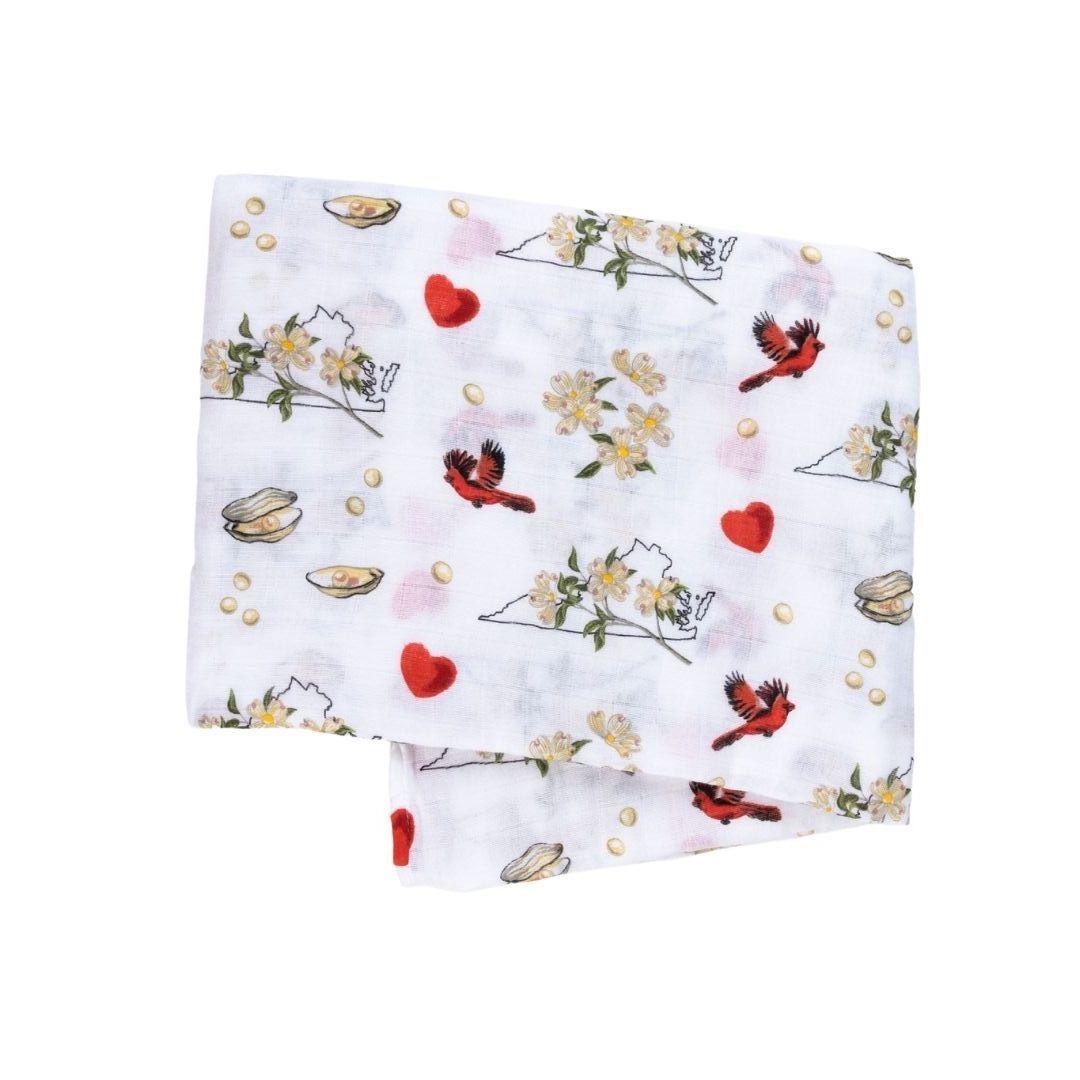 Gift Set: Virginia Baby Muslin Swaddle Blanket and Burp Cloth/Bib Combo (Floral) by Little Hometown - Vysn