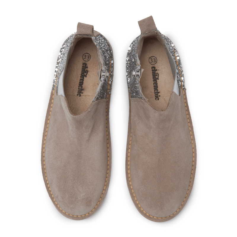 Glitter and Suede Chelsea Boots in Taupe by childrenchic - Vysn