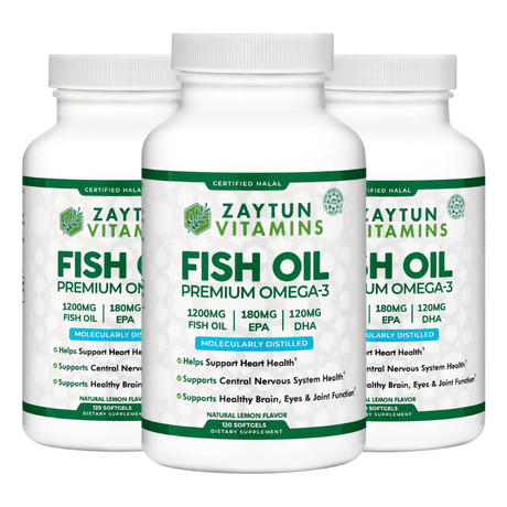 Halal Fish Oil Omega-3 (Halal Gelatin) Softgels (3Pack) by Zaytun Vitamins - Vysn