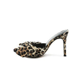 Joelle High Heel Bow Tie Leopard Print Mules by Blak Wardrob - Vysn