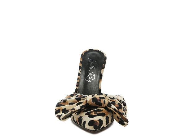 Joelle High Heel Bow Tie Leopard Print Mules by Blak Wardrob - Vysn