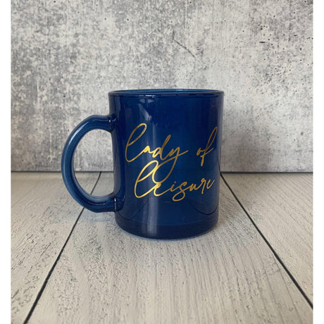 Lady of Leisure Single-Wall Glass Mug in Dark Blue Tinted Glass and Gold | 10 oz. by The Bullish Store - Vysn