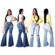 Land of Nostalgia Bell Bottom Wide Leg Knee Ripped Flare Jeans by Land of Nostalgia - Vysn