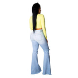 Land of Nostalgia Bell Bottom Wide Leg Knee Ripped Flare Jeans by Land of Nostalgia - Vysn