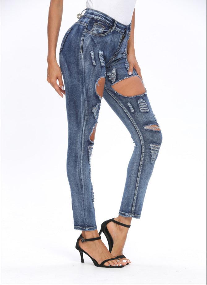 Land of Nostalgia Blue Denim Ripped Women's Euphoria Infused Skinny Jeans by Land of Nostalgia - Vysn